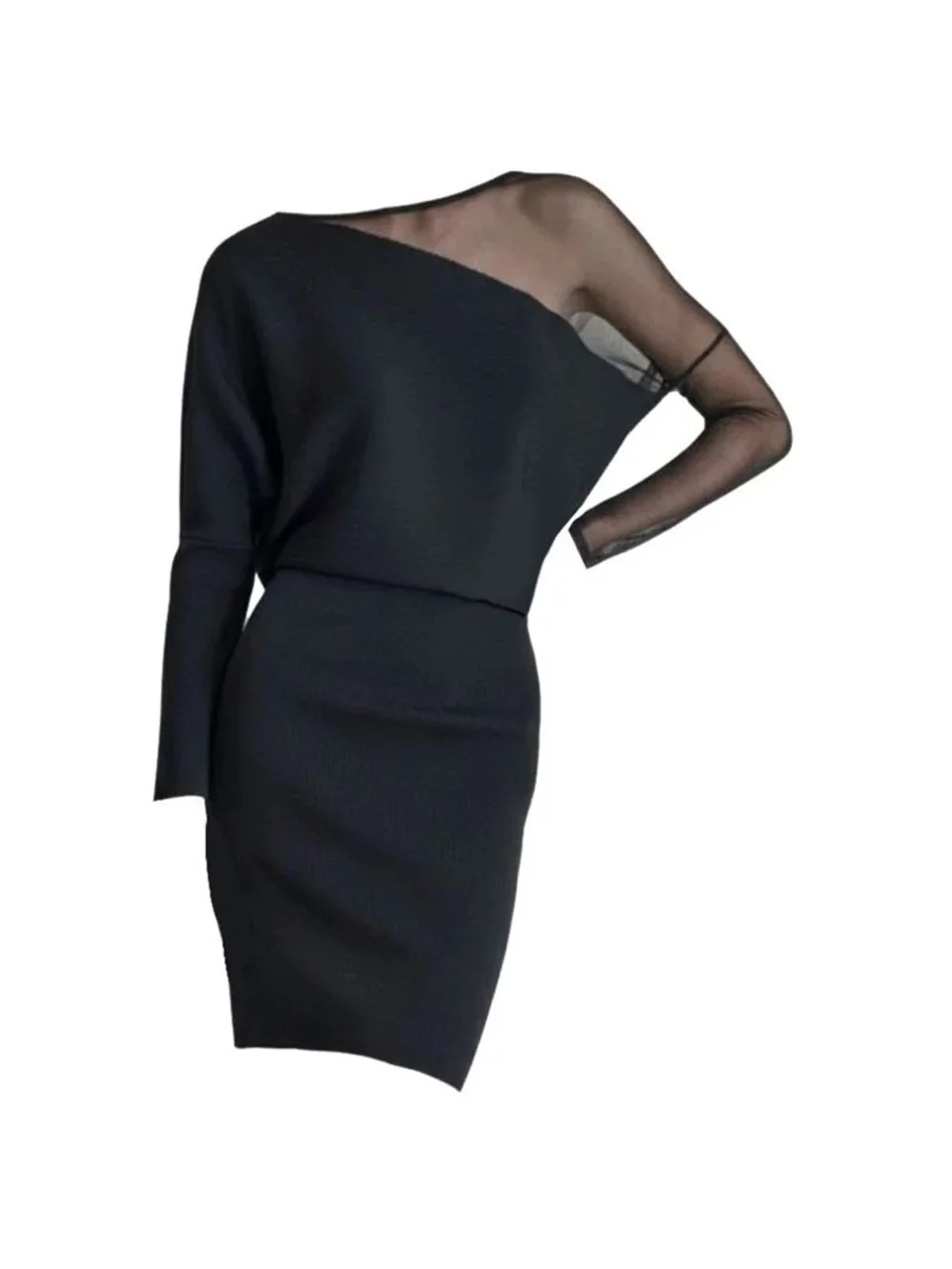 DKNY Women's Asymmetrical Sheer-Inset Sweater Dress Black‎ Size Large NWT